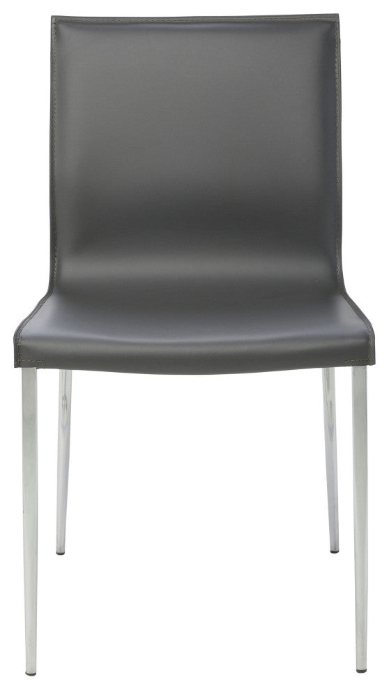 Colter Steel Leg Leather Dining Chair, Dark Gray