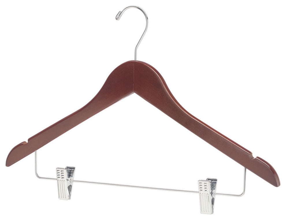 Straight Wood Skirt Hangers With Chrome Clips and Mahogany Finish, Set of 100