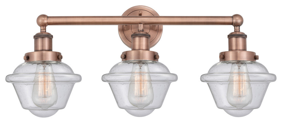 Oxford 3-Light 25" Bath Vanity Light, Antique Copper Finish, Seedy Shade