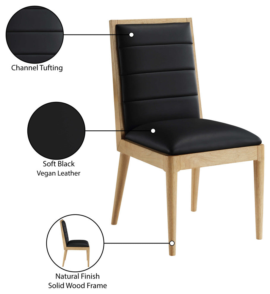 Bristol UpholsteredDining Chair, Set of 2, Black, Vegan Leather, Natural Finish