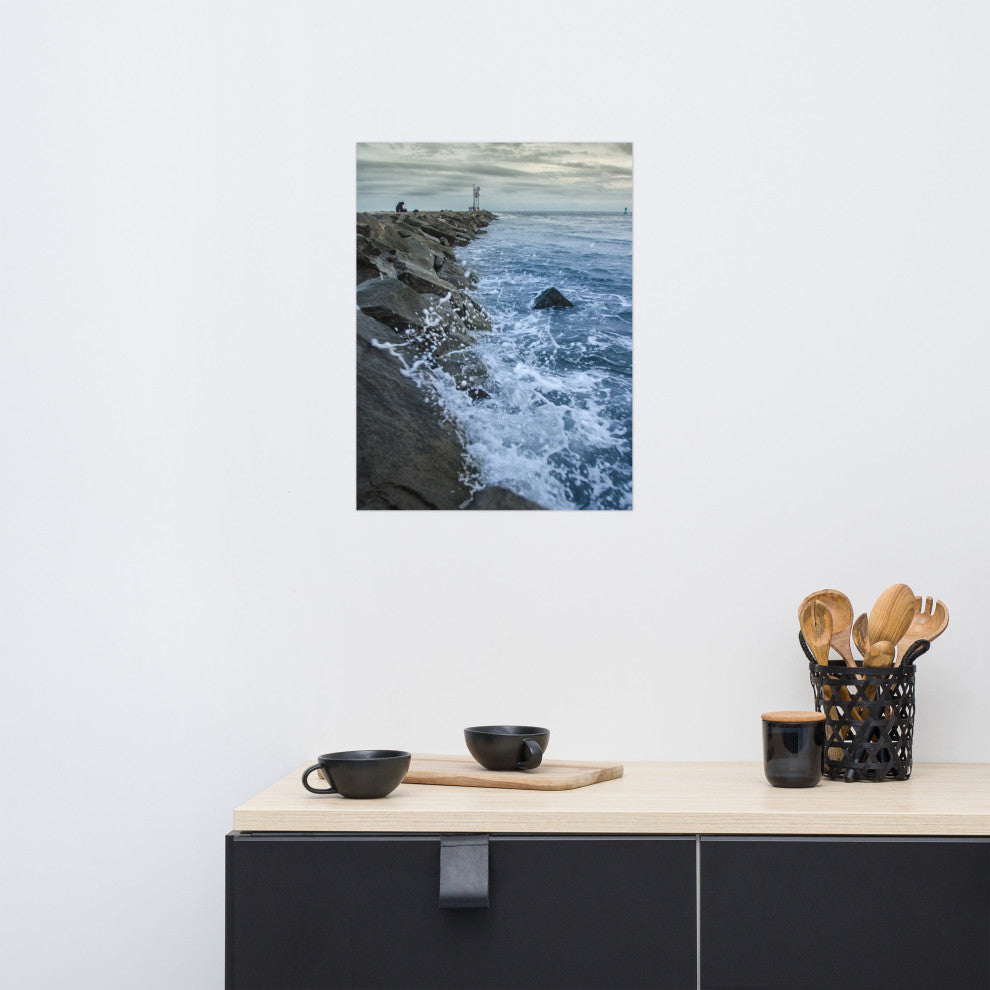 Splashing on the Jetty Landscape Photo Unframed Wall Art Print, 18" X 24"