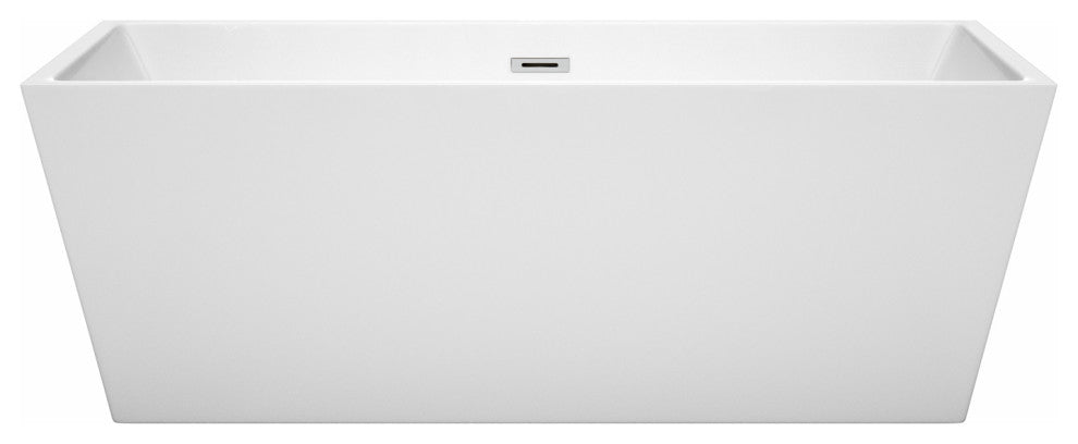 Sara 67" Freestanding White Bathtub, Polished Chrome Drain and Overflow Trim
