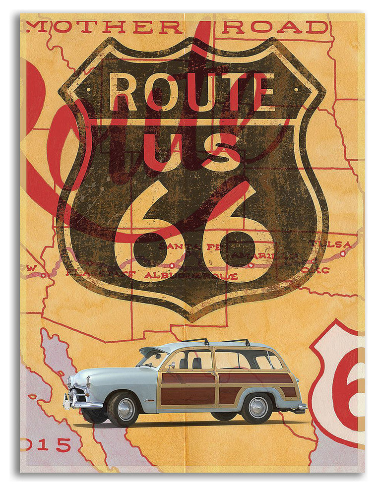 Route 66 Vintage Postcard by Edward M. Fielding, Print on Canvas, Ready to Hang