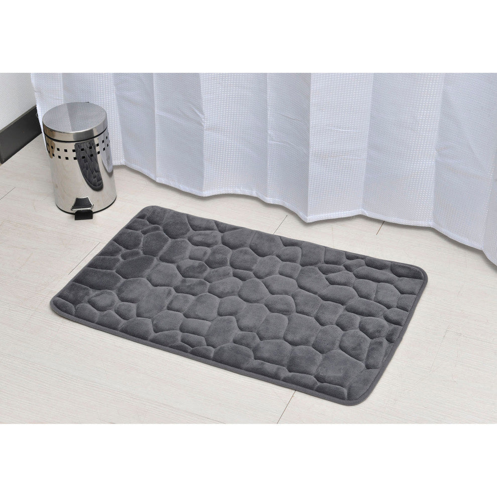 Bath Rug Memory Foam Mat 3D Pebble 32"x20", Dark Gray, Bath Mat