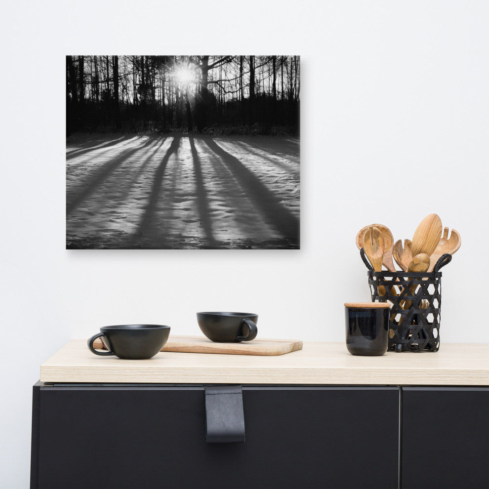 Primitive Wall Decor: Black & White Canvas Photo Print Winter Shadows, 16" X 20"