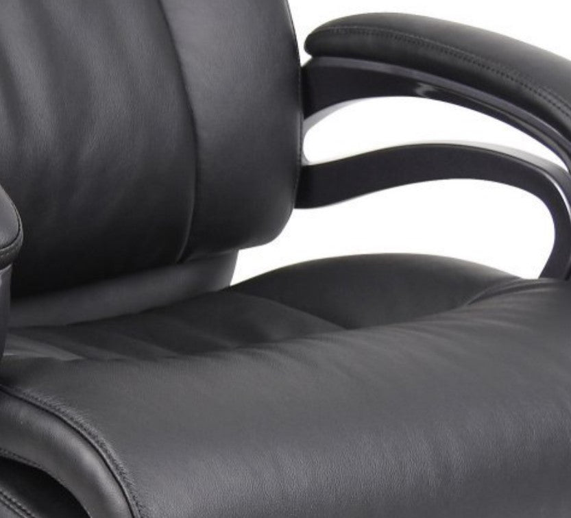 Modern Office Chair, Double Layered Pillowed Faux Leather Seat & Backrest, Black
