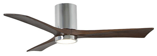 Irene-3 42" Hugger Ceiling Fan With Light, Polished Chrome With Walnut Blades
