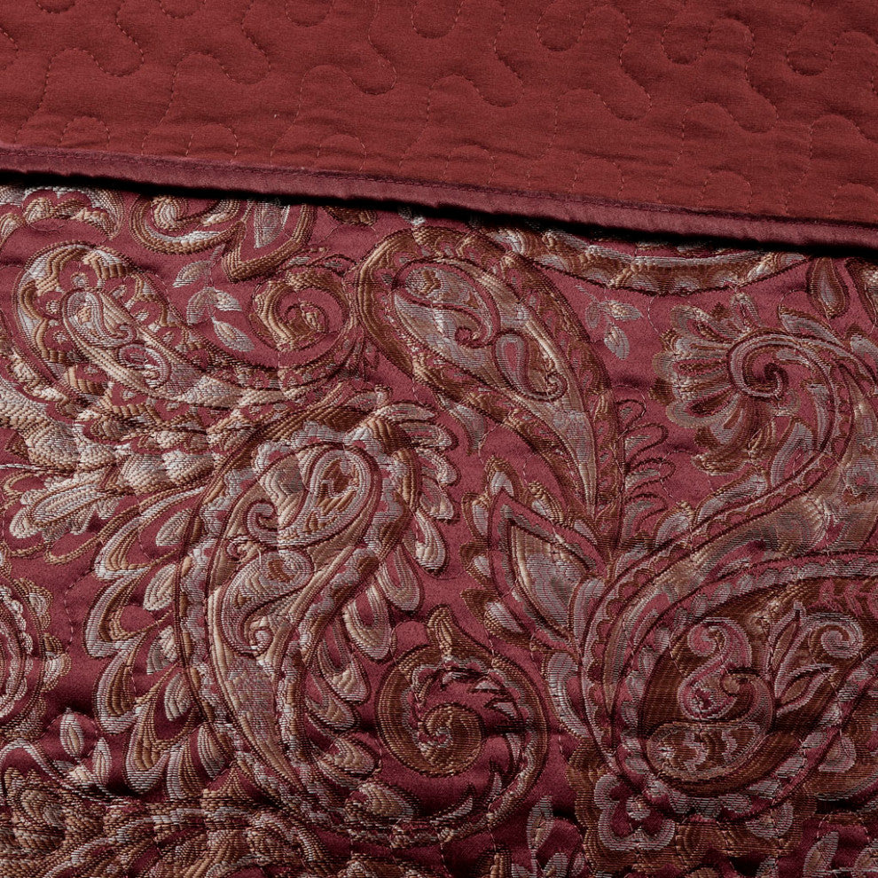 Madison Park Aubrey 5 Piece Reversible Jacquard Bedspread Set, Burgundy