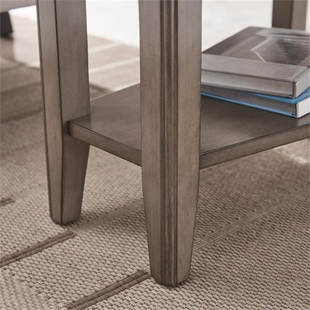 Leick Home 10502-GR Laurent Recliner Wood Wedge Table with Shelf in Smoke Gray