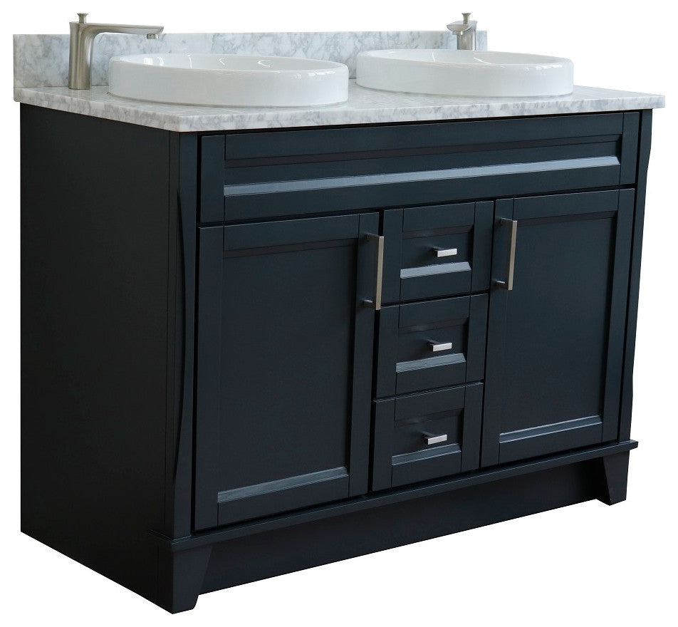 48" Double Sink Vanity, Dark Gray Finish With White Carrara Marble