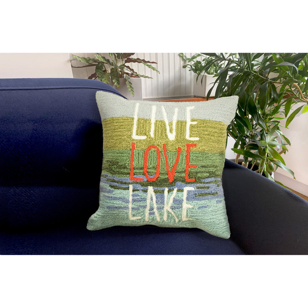 Frontporch Live Love Lake Indoor/Outdoor Pillow, Water, 18"x18"