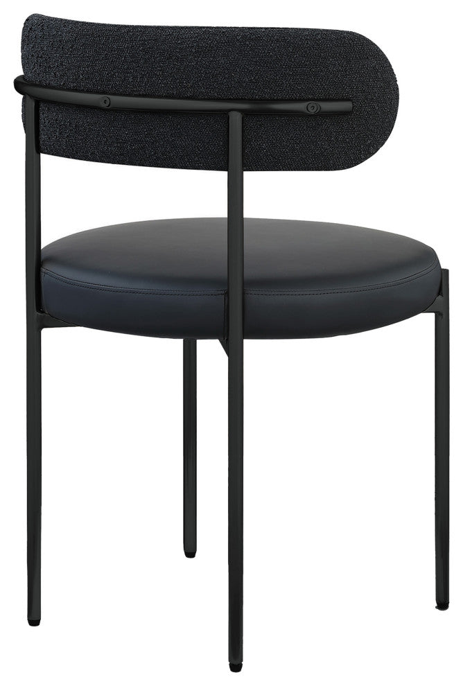 Beacon Dining Chair, Set of 2, Black, Vegan Leather and Boucle Fabric, Matte Black Finish