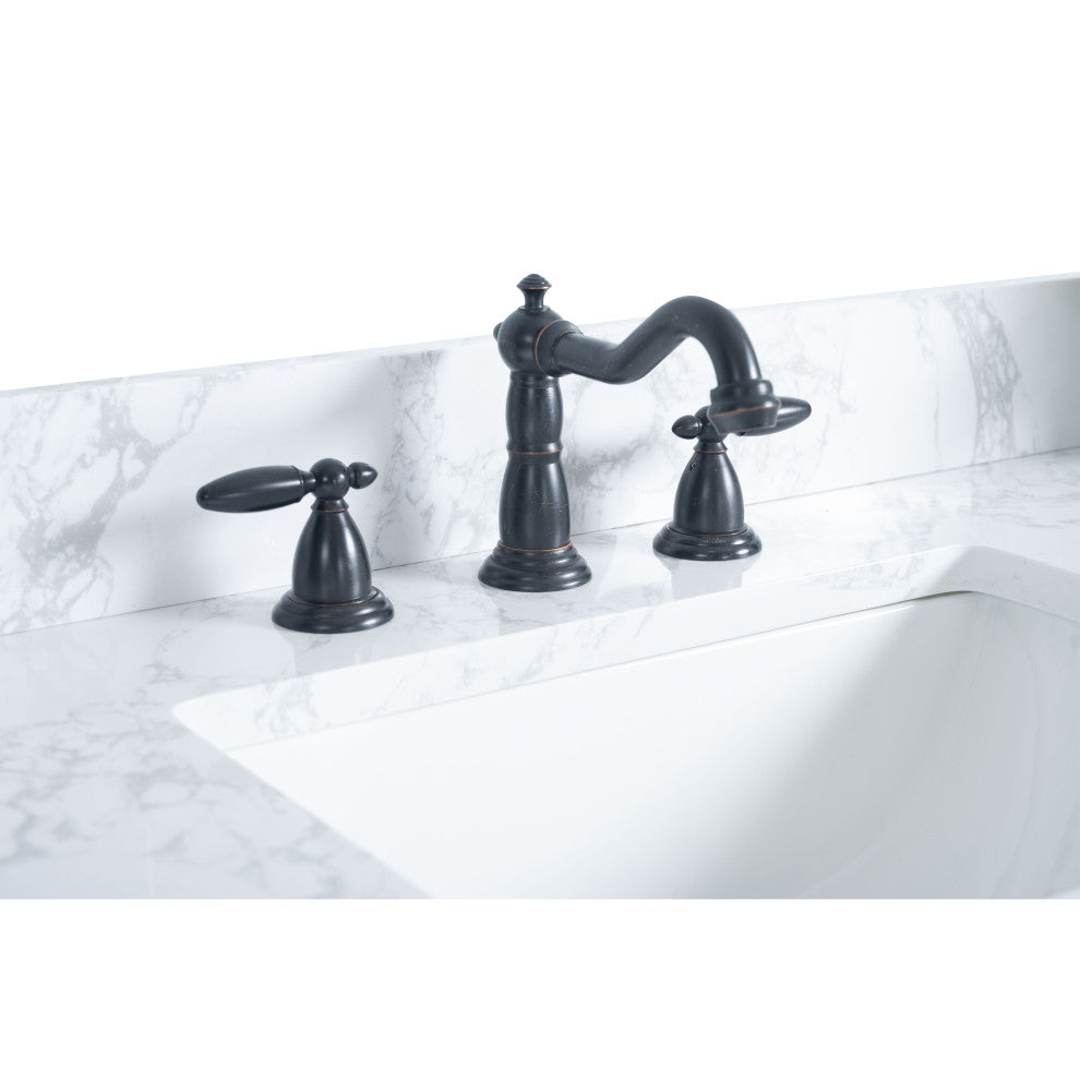 Vanity Art Bathroom Vanity With Sink, Tan, 60" Single, Arabescato White Engineered Marble Top