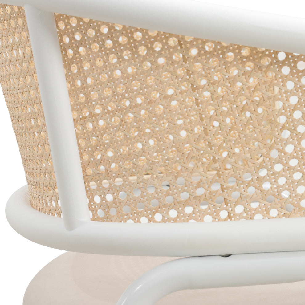 LeisureMod Ervilla Dining Armchair With White Steel Base, Beige