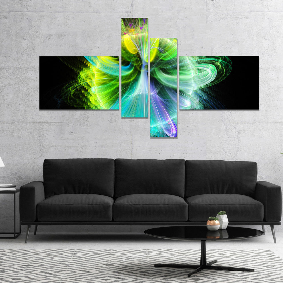 Green Fractal Vortices of Energy, Floral Canvas Art Print, 60"x32", 4 panels