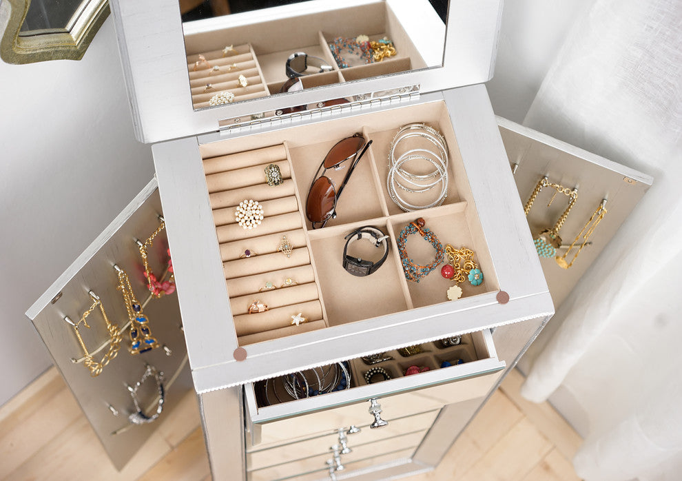 Mika Silver Mettalic Jewelry Armoire, Silver Metallic