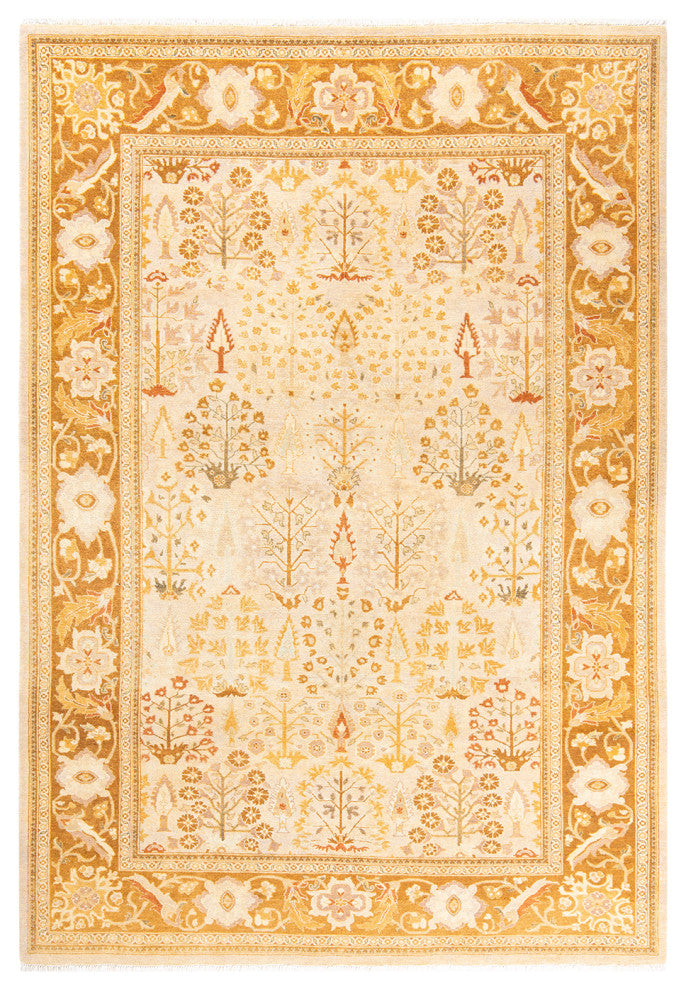 Eclectic, One-of-a-Kind Hand-Knotted Area Rug Ivory, 6' 1" x 8' 10"