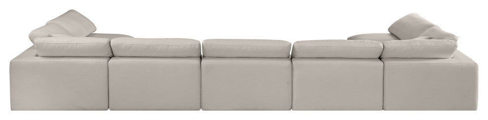 Comfy Upholstered U-Shaped Modular Sectional, Beige, 7-Piece: 5 Armless Chair, 2 Corner Chair, Linen Textured Fabric