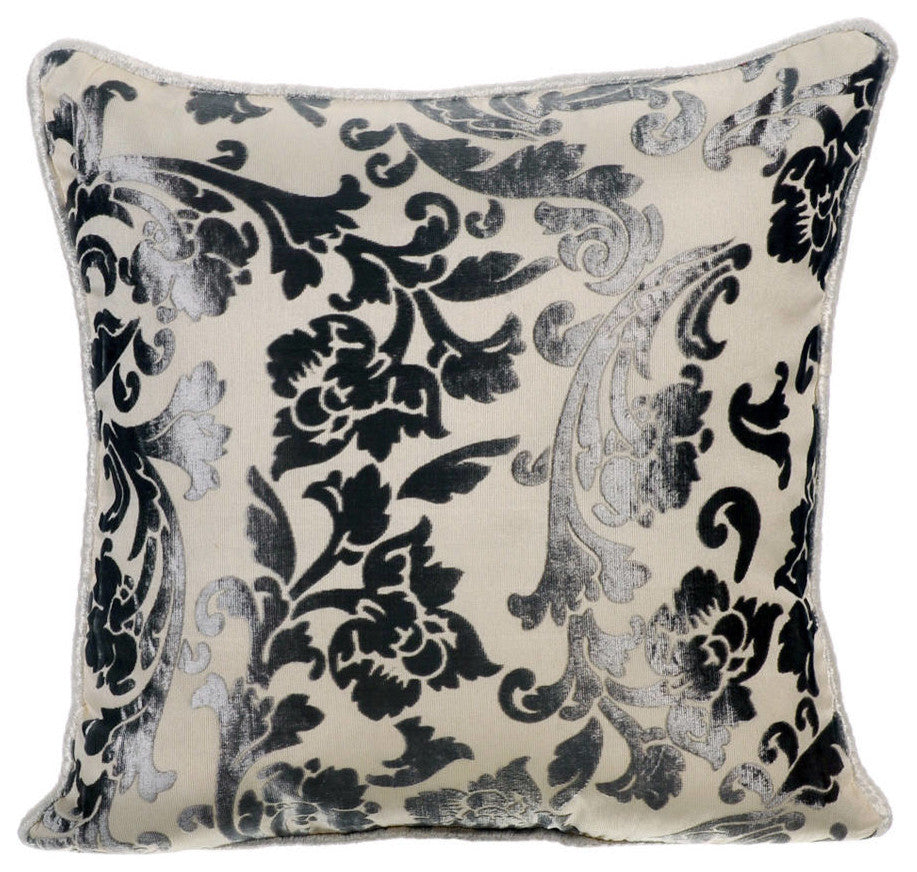 Gray Throw Pillow Covers 16"x16" Velvet, Paloma Gray Floral