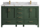 Malibu 60 Double Sink Bathroom Vanity in Lafayette Green 2" Viola Gold