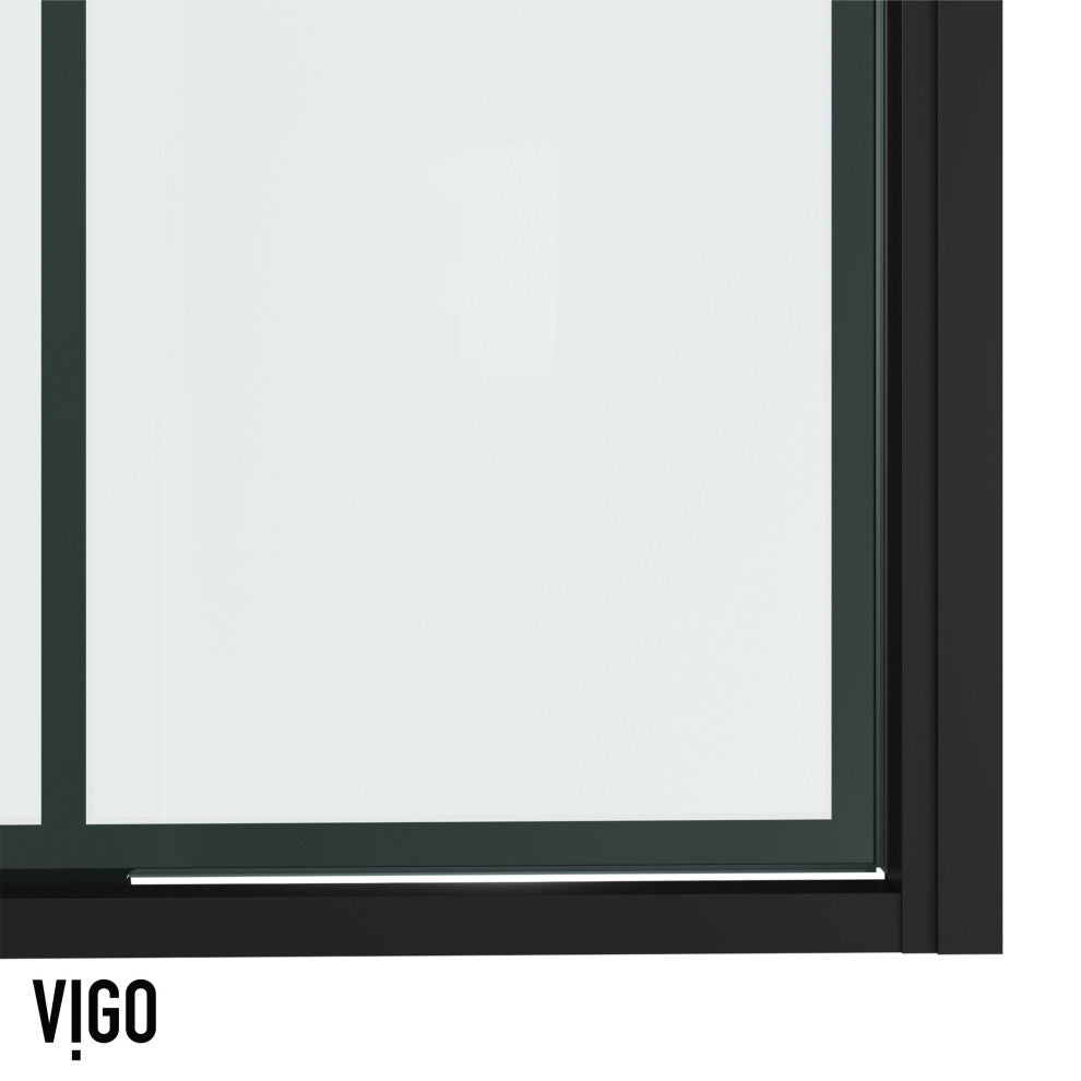 VIGO Astoria Framed Pivot Shower Door, Matte Black, 32" W X 76" H, Clear Glass