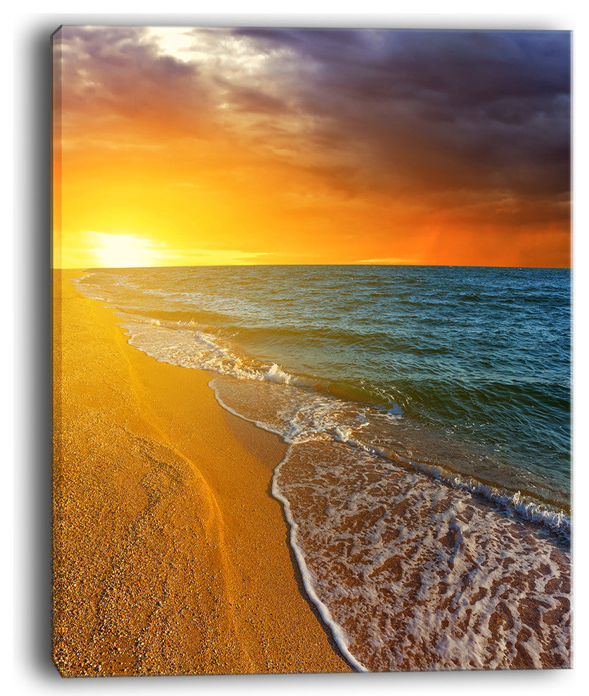 "Fantastic Yellow Sky in Blue Beach" Seashore Canvas Print, 12"x20"