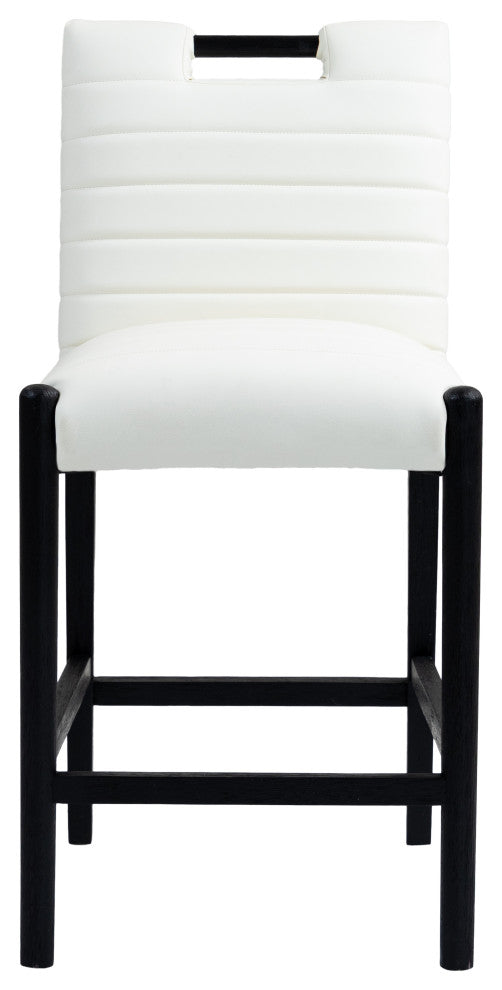 Aimee Upholstered Counter Stool, Cream, Vegan Leather, Black Finish