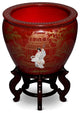 17 Inch Red Mother of Pearl Figurine Chinese Fishbowl Planter, Without Stand
