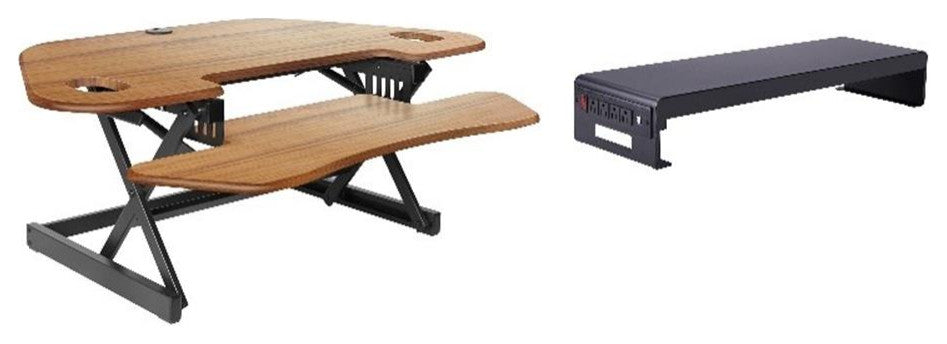 Rocelco 46" Adjustable Corner Desk Converter w/Monitor Stand BUNDLE Teak
