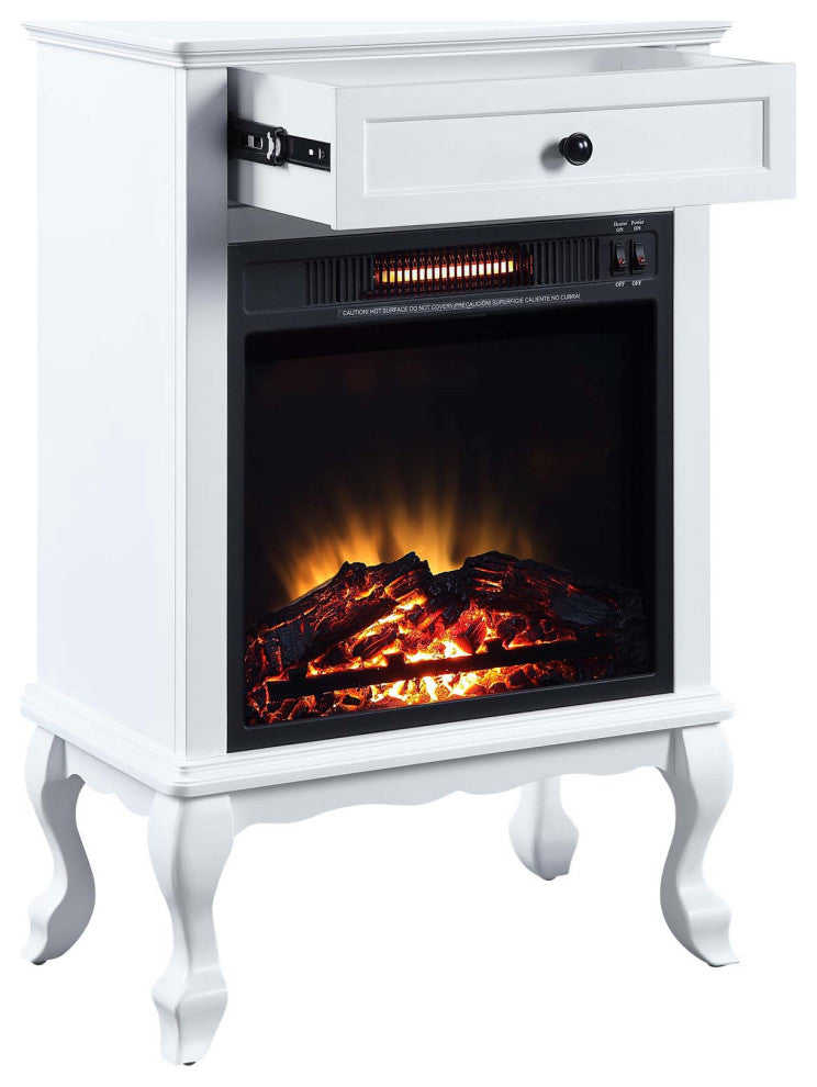Electric Fireplace Infrared Heater With 1 Drawer, White