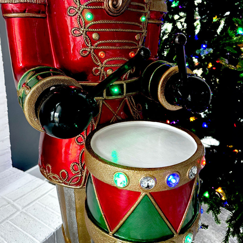 5' Nutcracker Playing Snare Drum WithMoving Hands, Music, Timer, 20 LED Lights