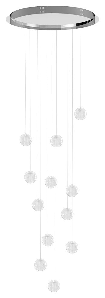 Modern Crystal Ball Long Raindrop Chandelier for Entrance Foyer Staircase, 12-Light
