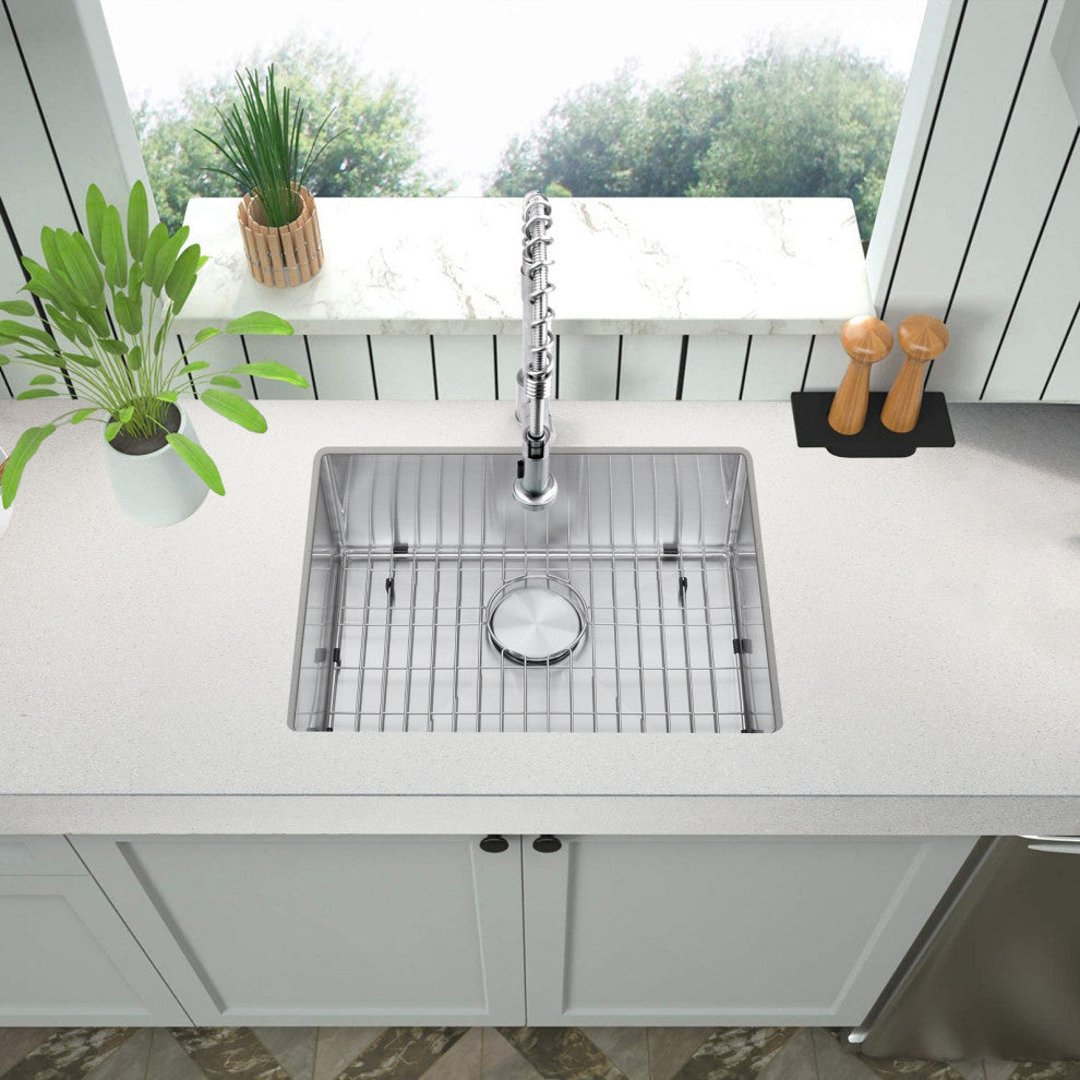 23"Farmhouse Kitchen Sink and Drain Assembly  Strainer, Protective Bottom Grid