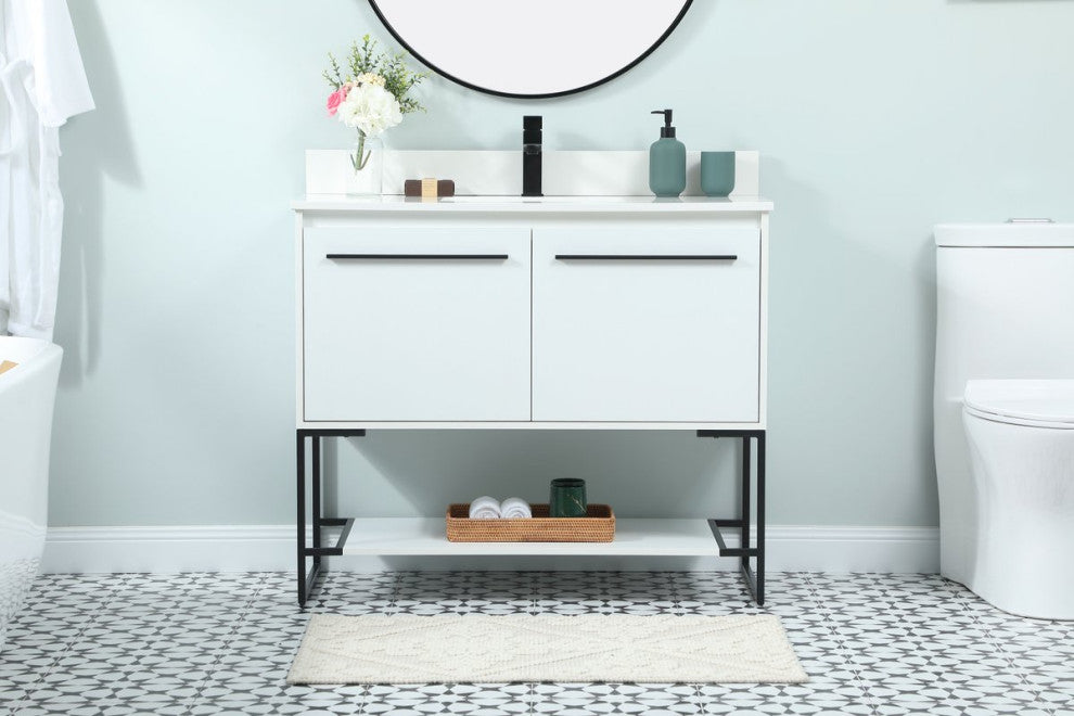 Sue 40" Single Bathroom Vanity, White, With Backsplash