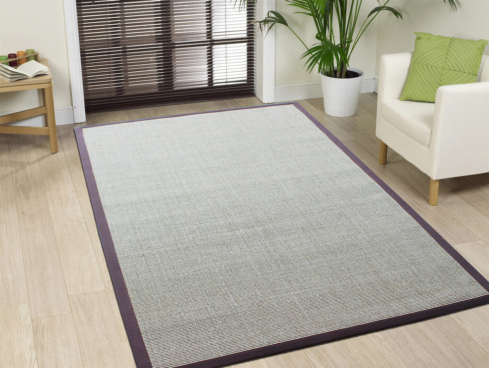 Sisal Boucle Sahara Rug, Chocolate Brown Border, 4"x6", 5'x8'