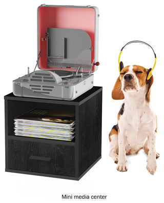 Lavish Home Stacking Modular Cube Endtable With Drawer, Black