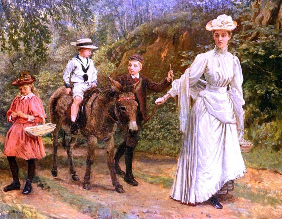John Barwell A donkey Ride Along A Woodland Path Gallery Wrapped Canvas Print