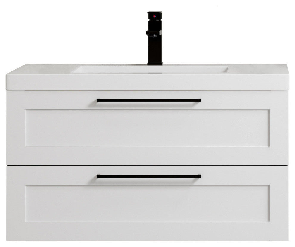 The Cosmo Wall Mounted Modern Bathroom Vanity, White, 36"