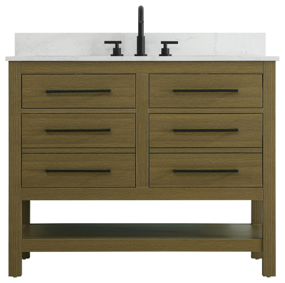 Home Living 42" Single Bathroom Vanity, Chestnut Brown With Backsplash