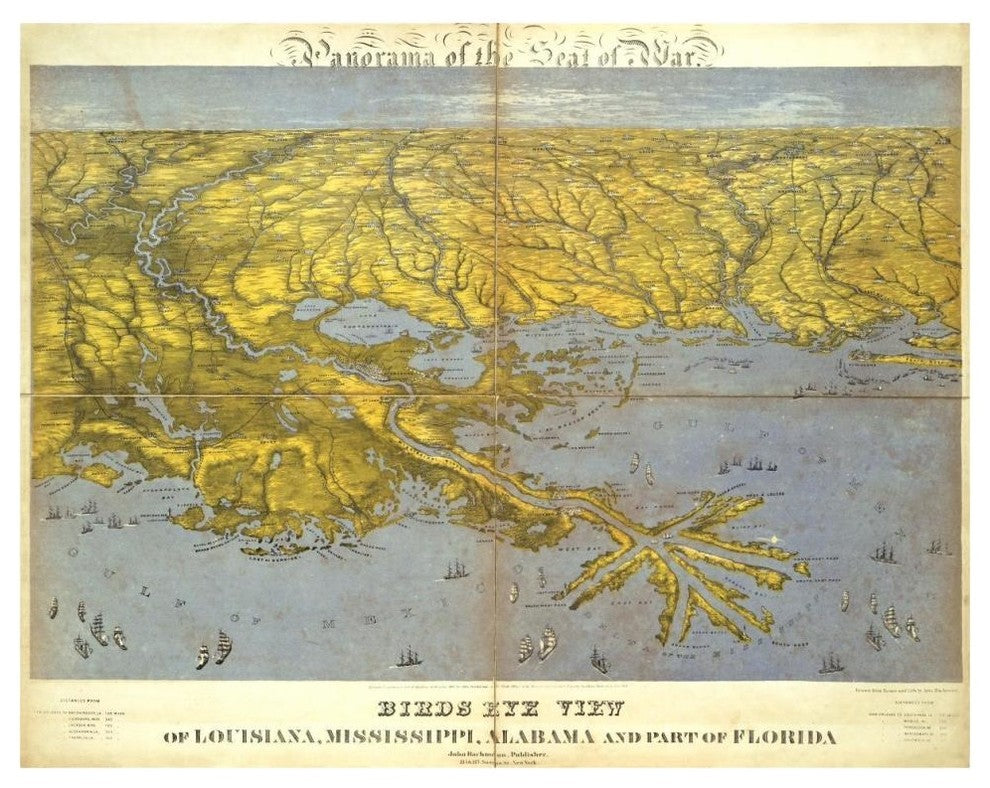 "Louisiana, Mississippi, Alabama and Part of Florida, 1861" Paper Art, 46"x37"