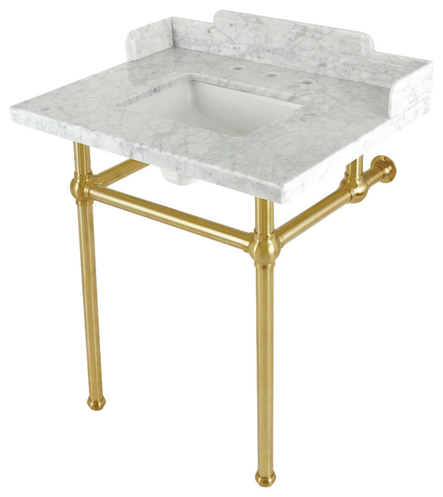 Kingston Brass LMS30MBSQ7 30" Carrara Marble Console Sink, Legs