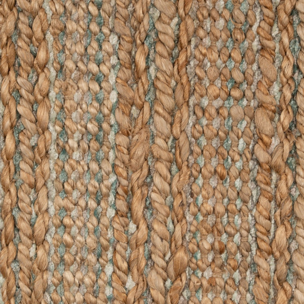 8" x 10" Teal and Natural Braided Jute Area Rug