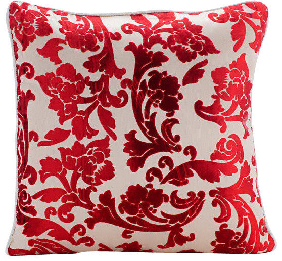 Cayenne Red Florals, Red Burnout Velvet 14"x14" Throw Pillow Covers