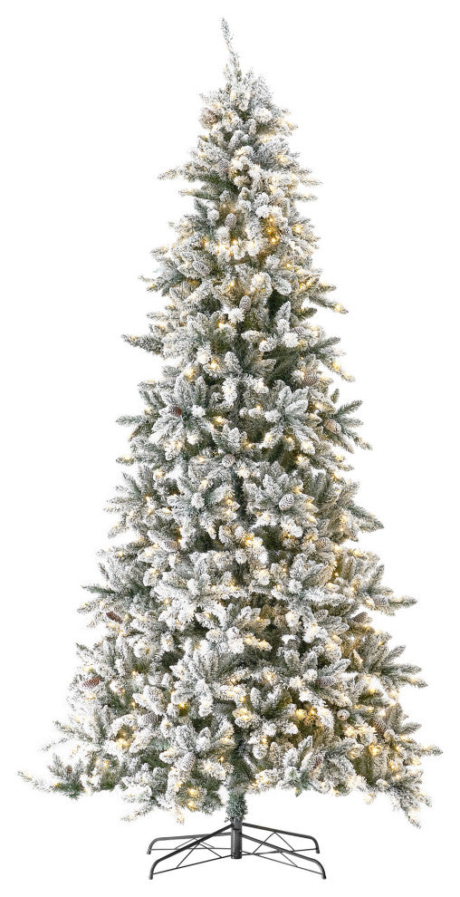 10ft. Prelit Flocked Livingston Fir Artificial Christmas Tree With Pine Cones