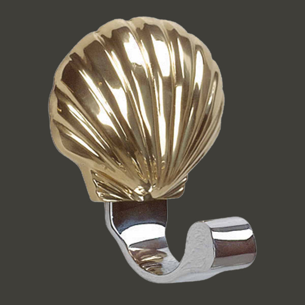 Traditional Robe Hook Bright Solid Brass Sea Crest |