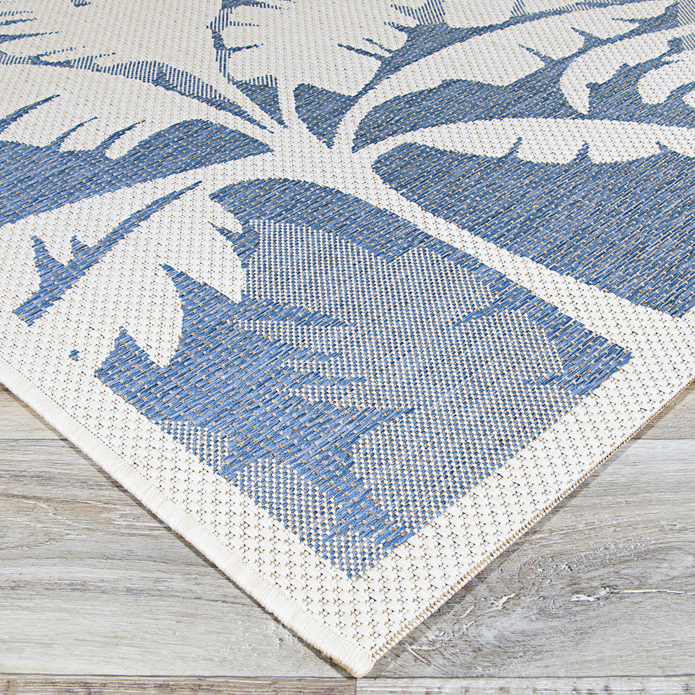 Couristan Monaco Coastal Floral Indoor/Outdoor Area Rug, Ivory-Sapphire, 5'10"x9