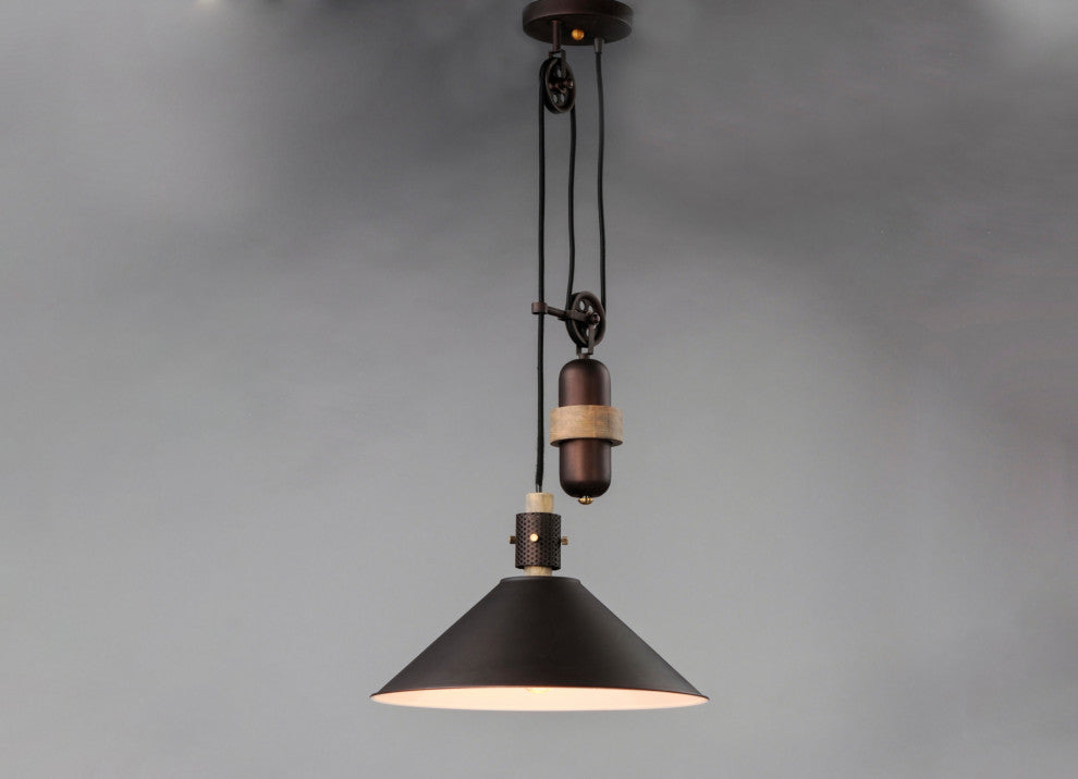 Maxim 10090 Tucson 1 Light 16"W Pendant - Oil Rubbed Bronze / Weathered Wood