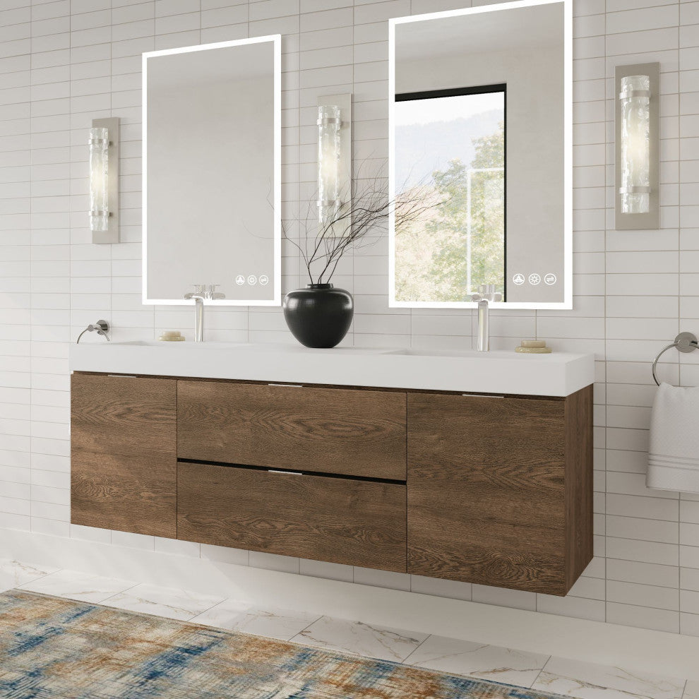 Boutique Bath Vanity, Butternut, 60", Double Sink, Wall Mount