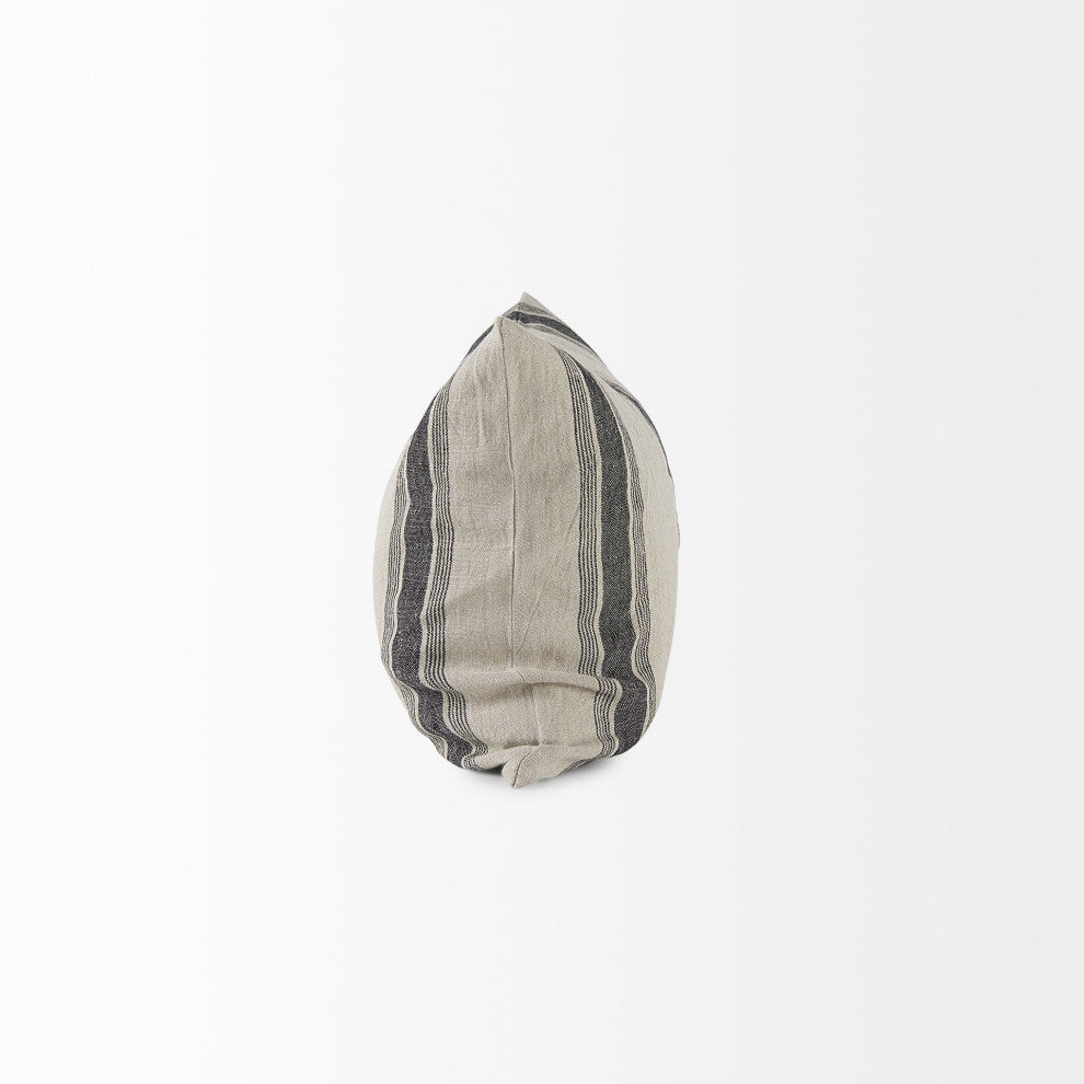 Beige and Black Striped Lumbar Pillow Cover