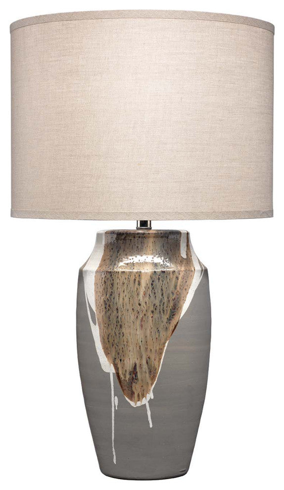 Landslide Table Lamp, Matte Gray Ceramic, Beige and White Drip